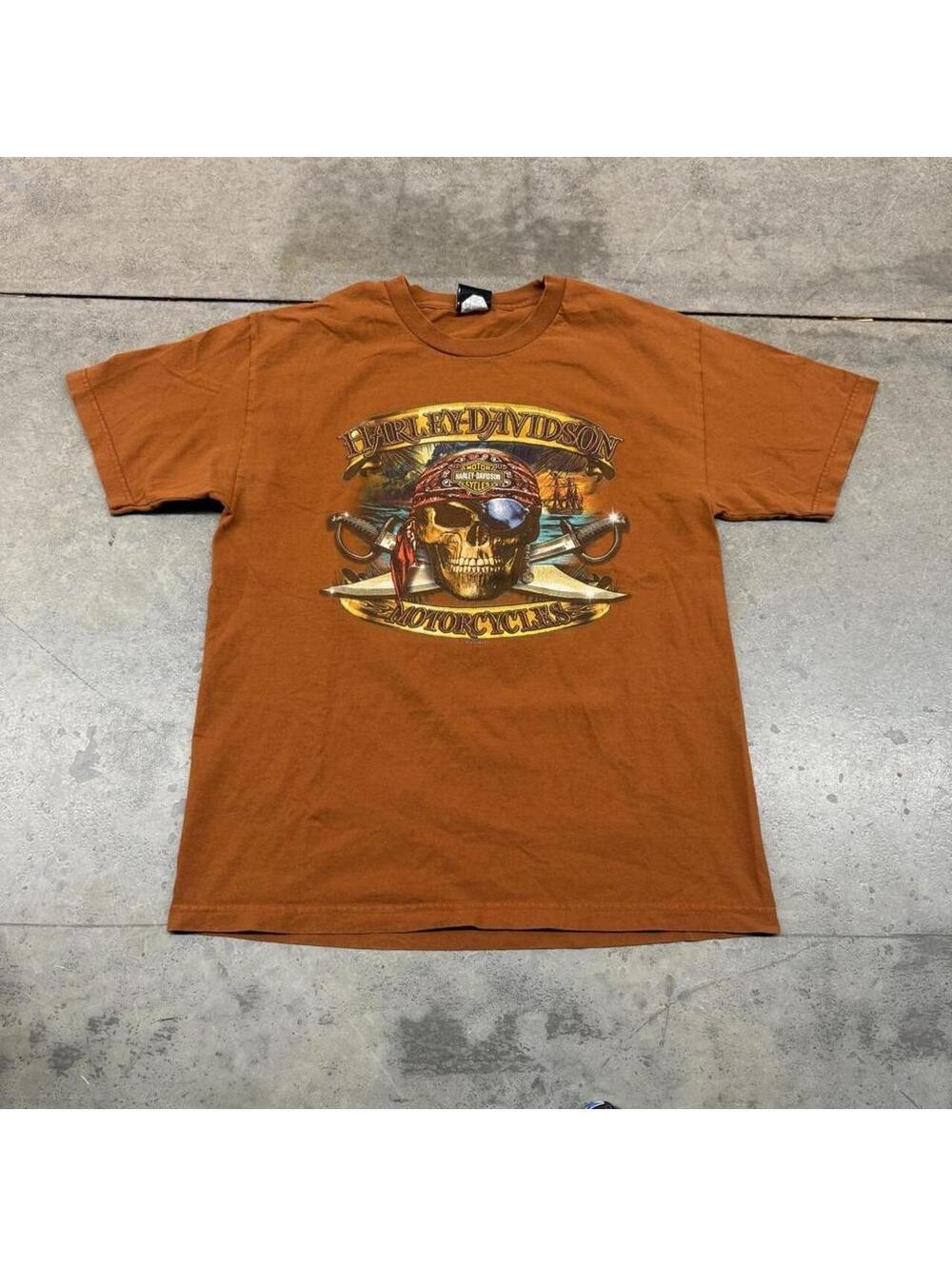 vintage harley davidson motorcycles pirate orange shirt size large